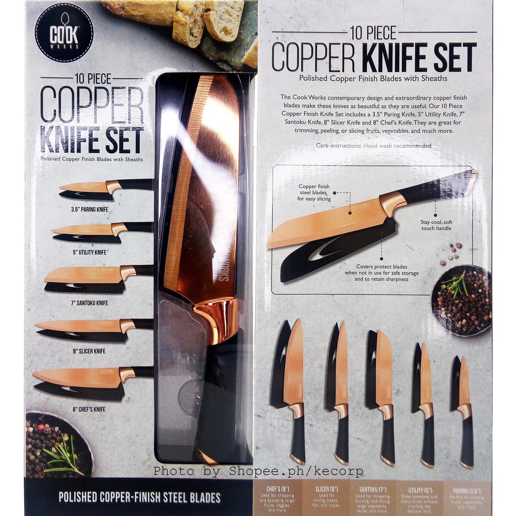 Copper Knife 10 Piece Set by Cook Works USA KECORP_S1 Shopee Philippines