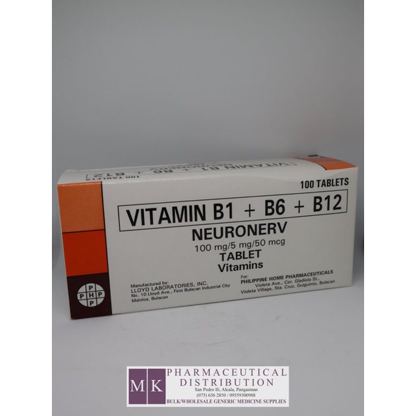 Vitamin B1 + B6 + B12 (Neuronerv) 100mg/5mg/50mcg tablets Shopee