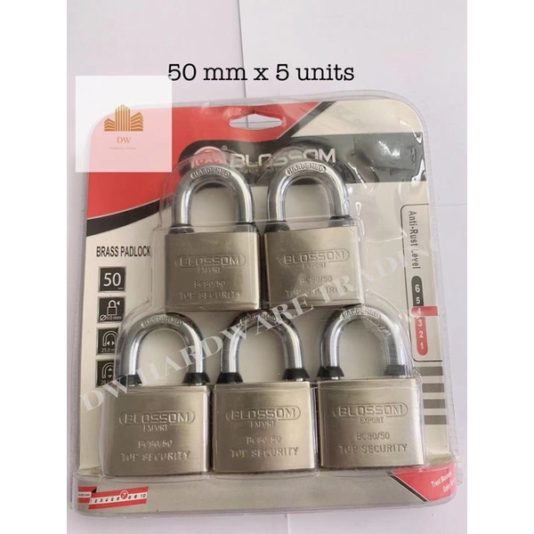 TOP SECURITY BLOSSOM BRASS PADLOCK 50mm x 5 pcs Set ANTI CUT /HEAVY ...