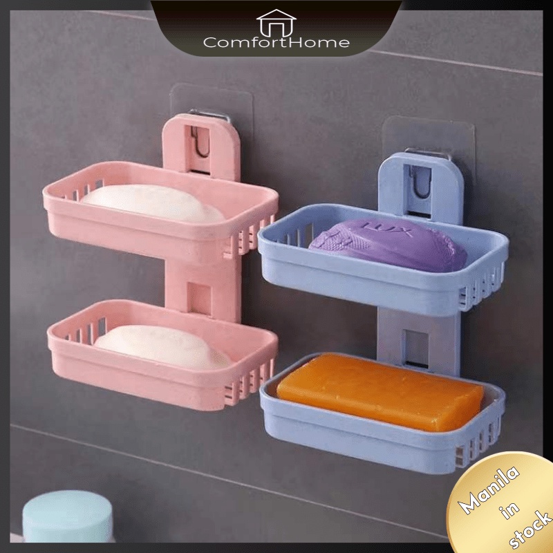 B25 COD Double-layer Hollow Bathroom Drain Soap Box Wall Hanging Rack ...