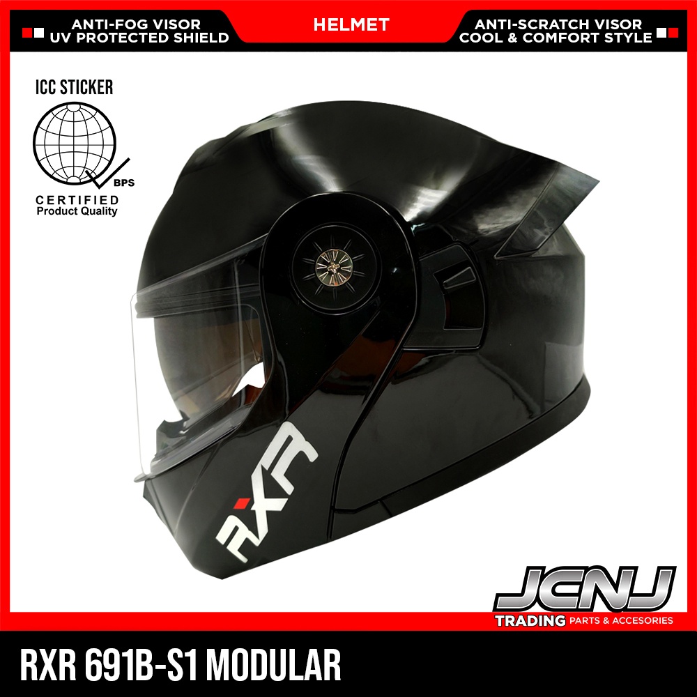 JCNJ Motorcycle Helmet RXR 691B-S1 Modular With ICC Dual Visor Clear ...