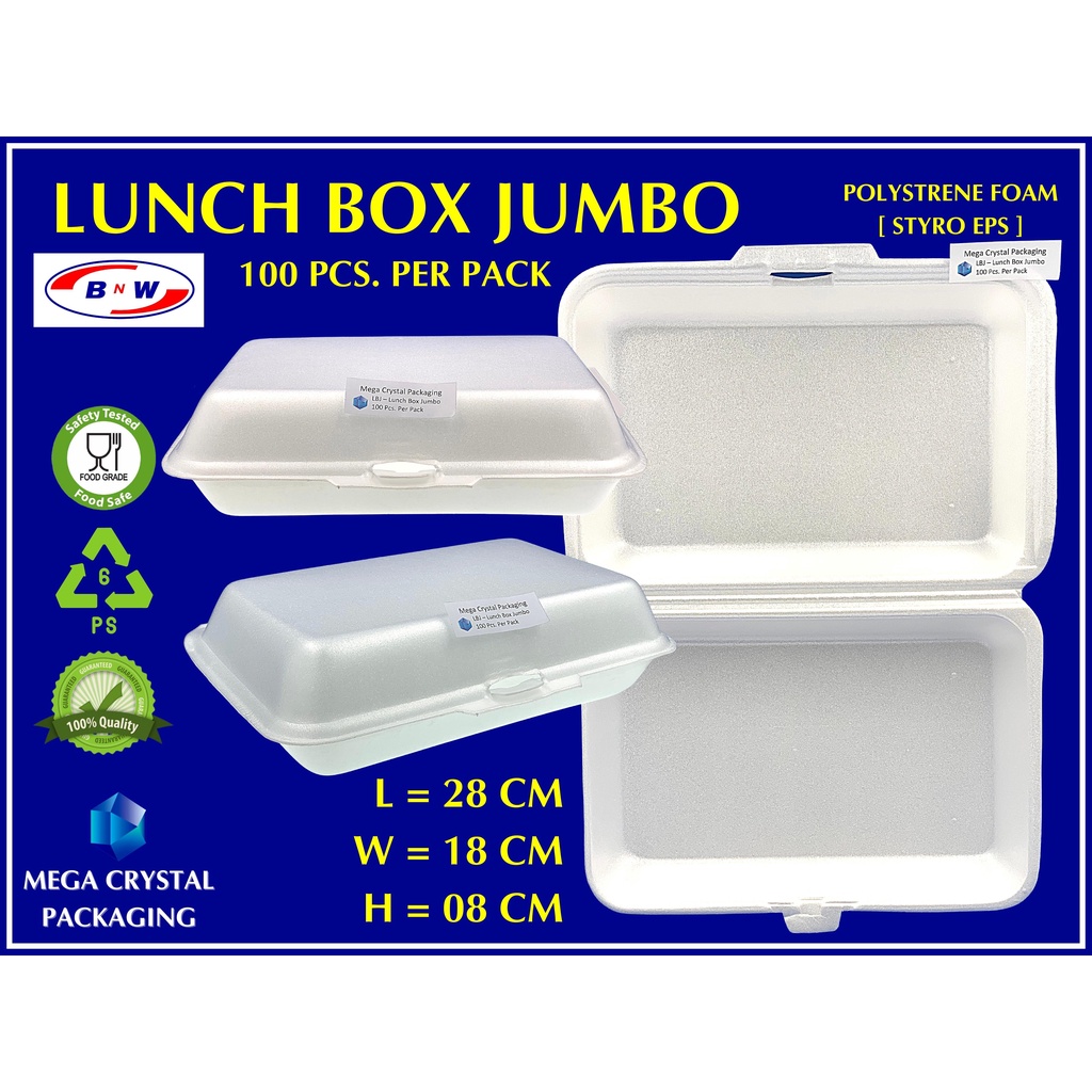 Styro / Disposable Lunch Box Jumbo [ 50 Pcs. Per Pack ] Shopee