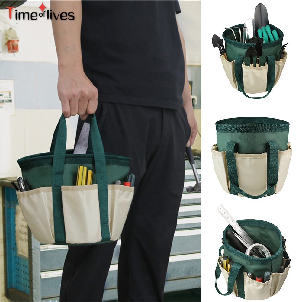 Portable Barrel Tool Bucket Bag 6 Pocket Garden Small Kit Hardware