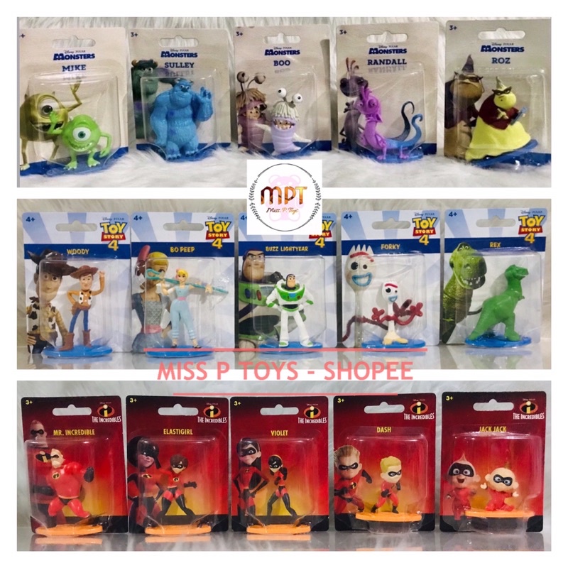 DISNEY PIXAR - Mini Figures Set: Monster Inc., Toy Story 4, The Incredibles  (Cake Toppers)