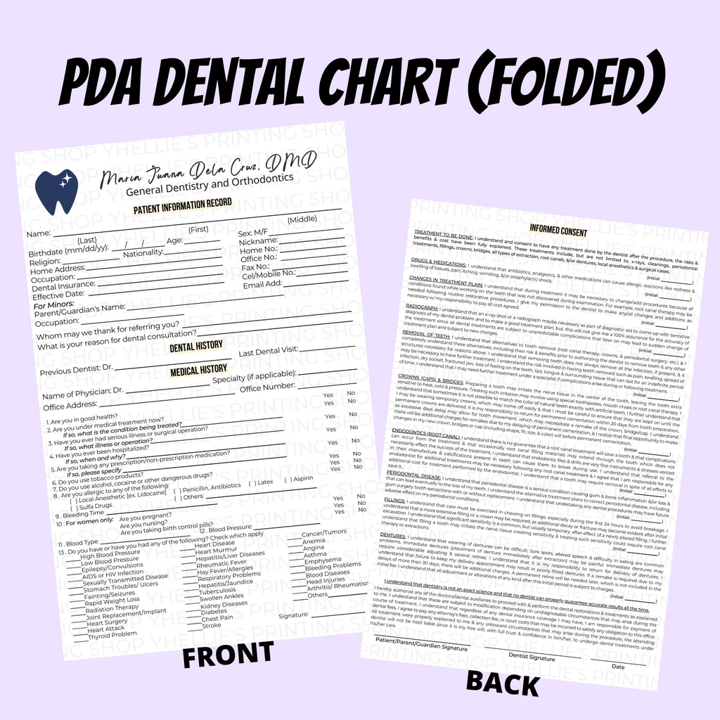 Customized PDA Dental Chart (Folded) David_Merch Shopee Philippines