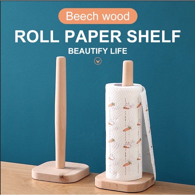 Wooden Paper Towel Holder Countertop Tissue Holder Rack Paper Towel Stand  for Kitchen