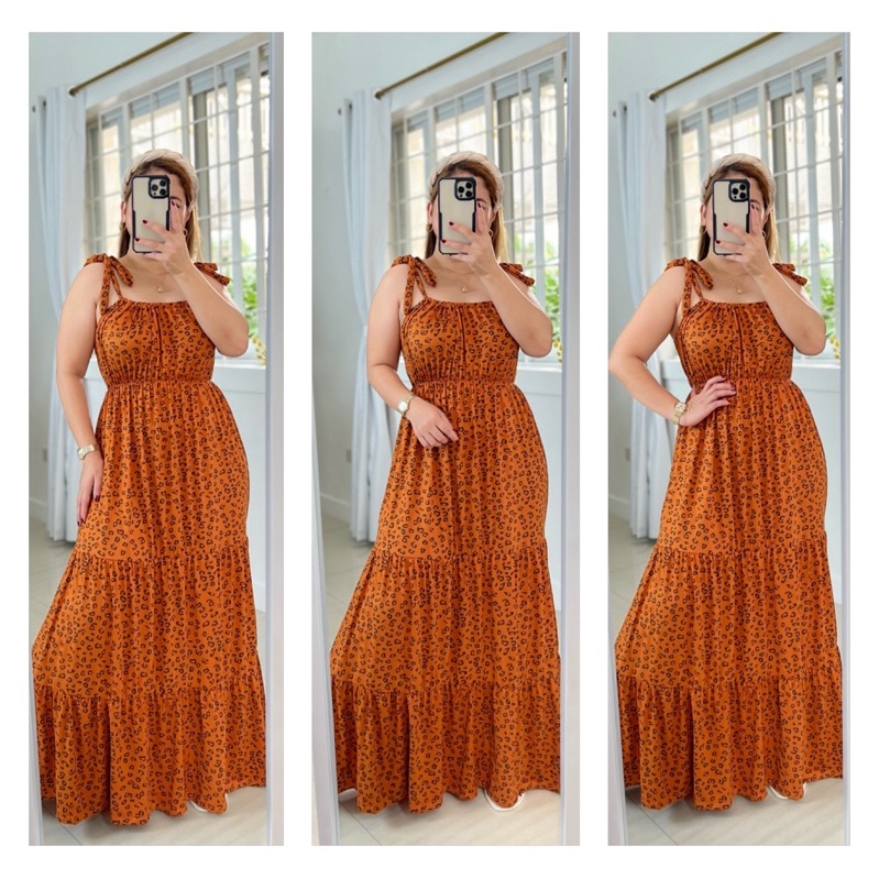 Medium Large Adjustable Spaghetti Ruffled Maxi Dress Cotton Spandex Shopee Philippines