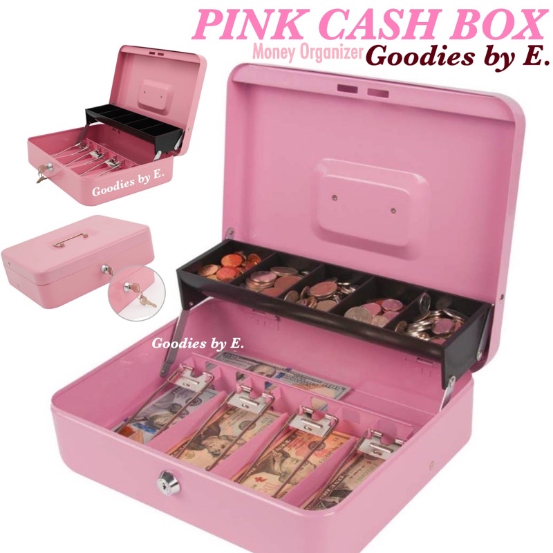 Pink Cash Box with Lock Money Drawer Holder Safety box Money Organizer ...