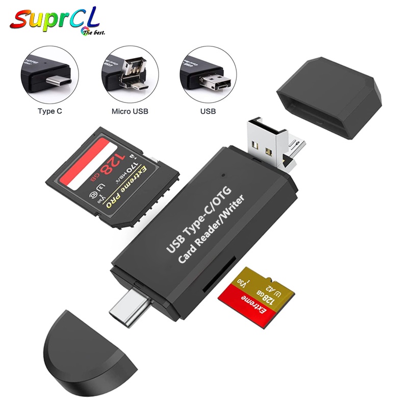 USB Micro SD Card Reader, 3 in 1 USB C to USB A Micro USB Camera Memory