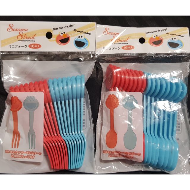 SESAME STREET ELMO MINI PLASTIC SPOON AND FORKS (16pcs/pack) Shopee Philippines