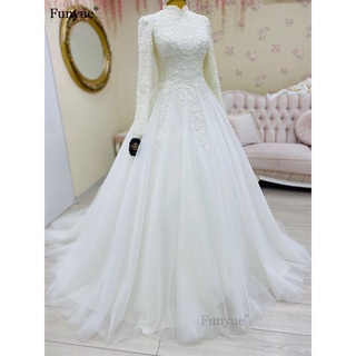 Muslim Wedding Dress, White Wedding Dress,long Sleeve Silk Wedding