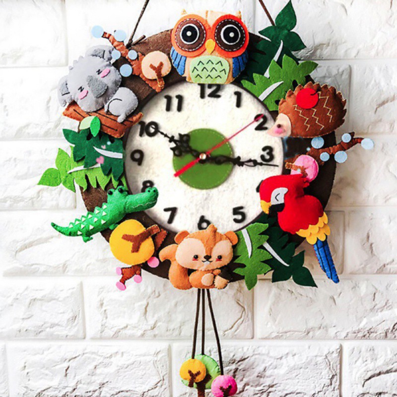 Felt Animals Wall Clock DIY Package Forest Theme Handmade Cloth Living ...