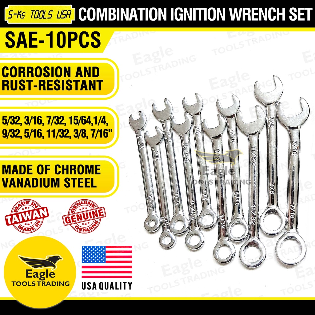 SKs Tools USA Combination Ignition Wrench Set SAE 5/327/16" Drop