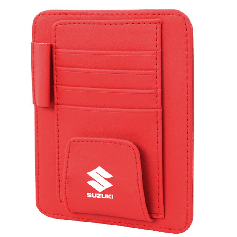 GTIOATO Car Sun Visor Card Pen Bill Organizer Leather Sunglasses Clip Holder For Suzuki Ertiga
