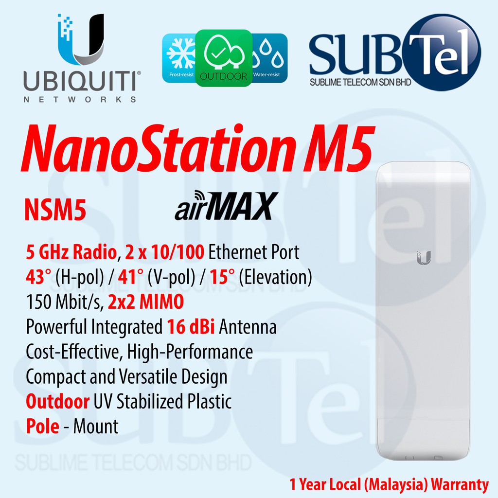NSM5 Ubiquiti Networks AirMax NanoStation M5 Wireless Bridge Radio WiFi