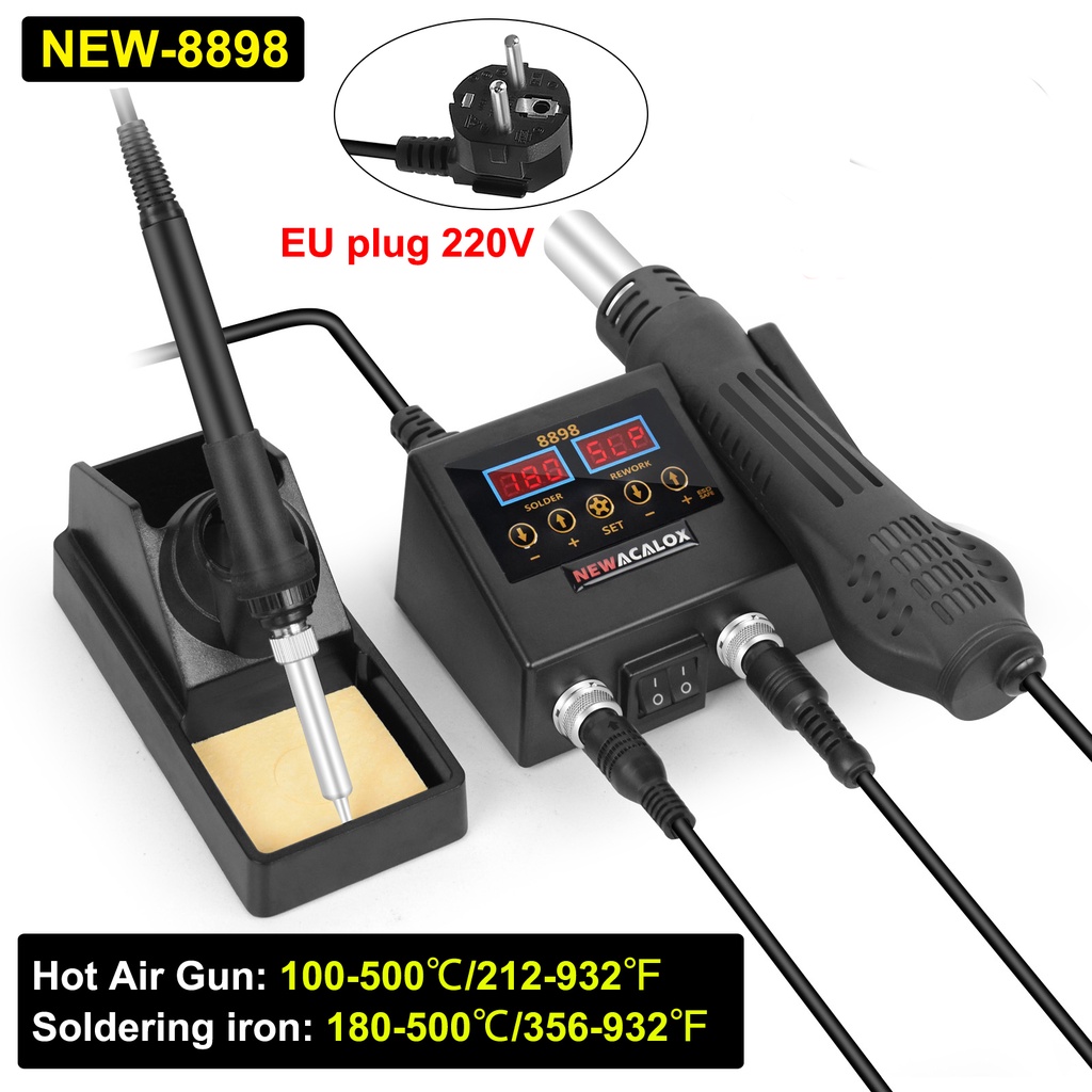 NEWACALOX EU Plug 220V 8898 Mini 2in1 Soldering Station 600W Hot Air