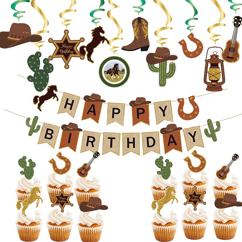 JOYMEMO Western Cowboy Themed Birthday Party Decoration Set Happy ...