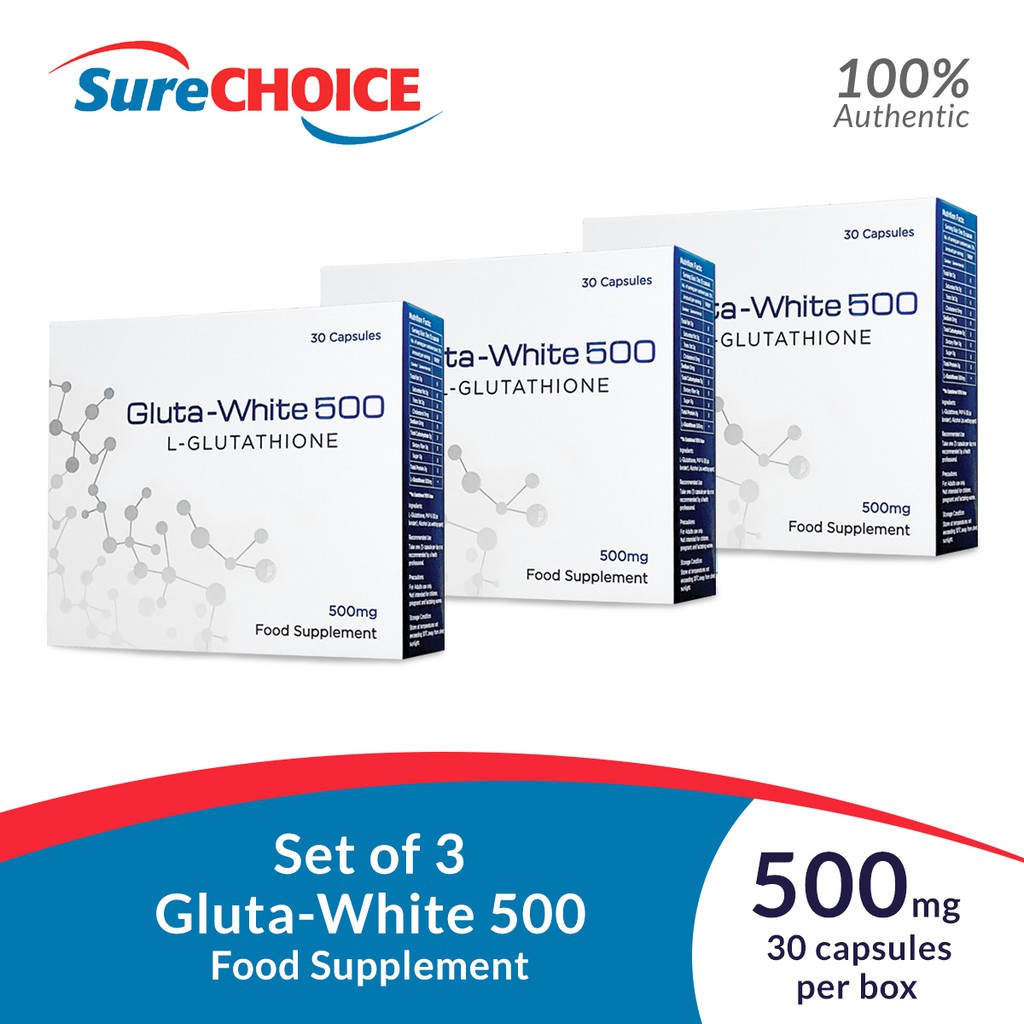 GlutaWhite with OPITAC Glutathione Food Supplement L-Glutathione 500mg Box  of 30s Set of 3