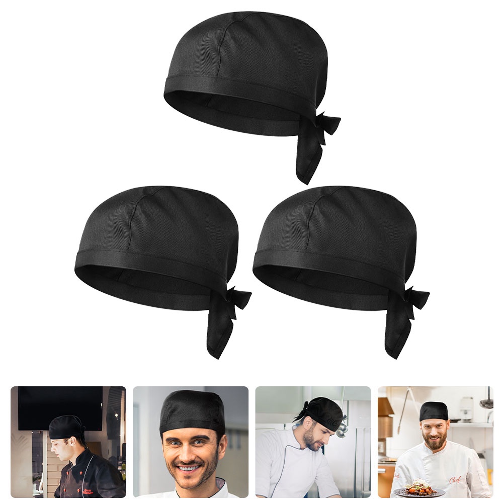 SHERCHPRY 6pcs Kitchen Chef Hat Set Breathable Skull Cap Waiter Uniform Cap BBQ Hat Black