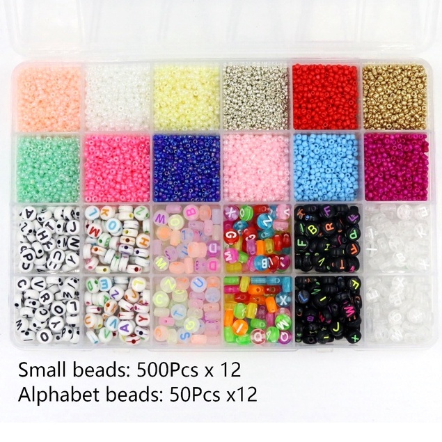 6600Pcs 2mm Glass Seed Beads Starter Kit Alphabet Beads Set Letter