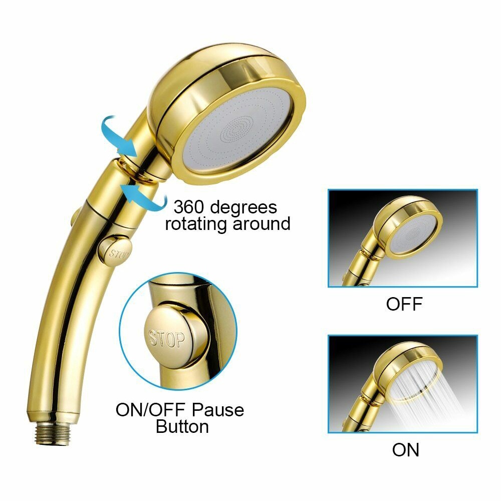 Gold 3 Modes High Pressure Handheld Shower head with ON/OFF Pause ...