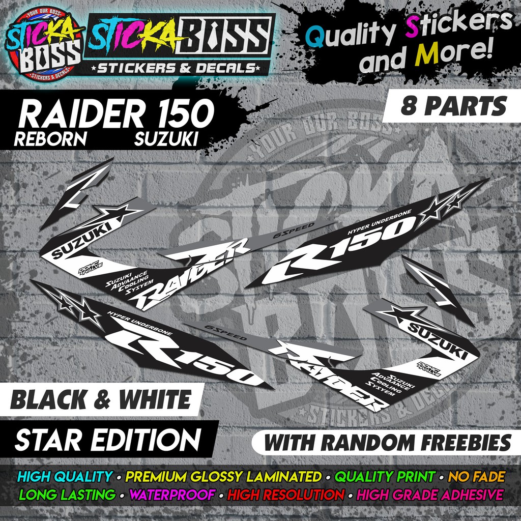 STICKER DECALS for RAIDER 150 REBORN CARB [BLACK & WHITE] (RCCSTED) By ...