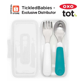 OXO Tot On-The-Go Plastic Fork and Spoon Set with Travel Case Teal