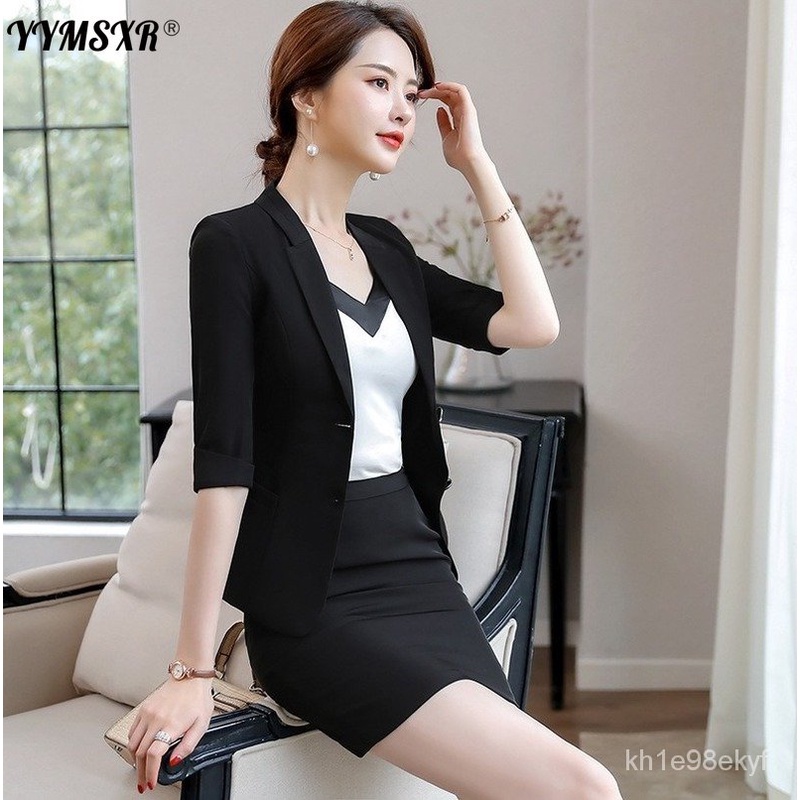 2021 Summer New Professional Women's Jacket Skirt Black Work Clothes