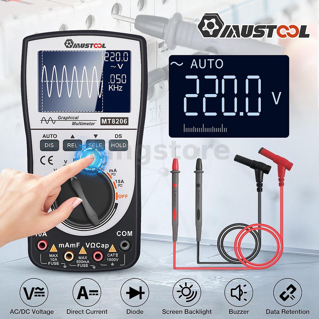 New MUSTOOL MT8206 2 in 1 Professional Multimeter Handheld LED
