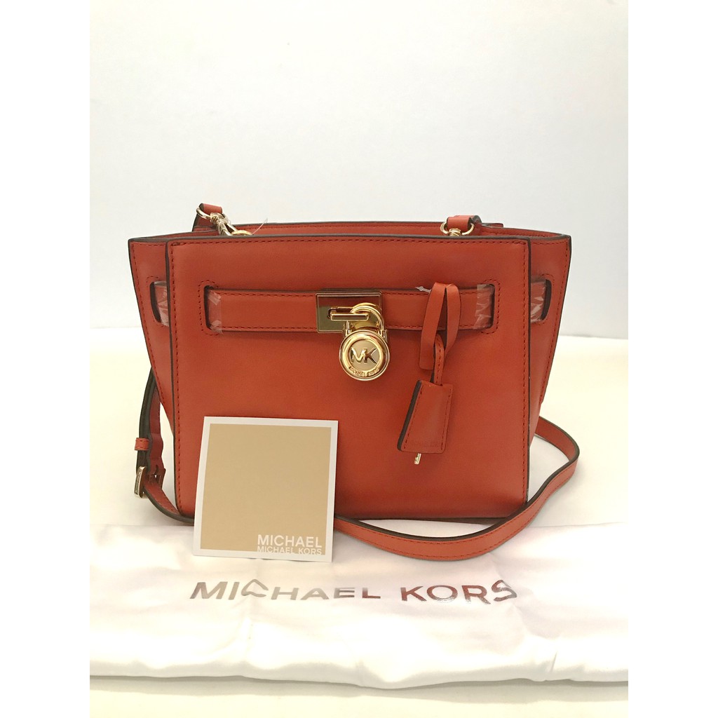 Authentic Michael Kors Hamilton Leather Traveler Crossbody Bag Orange for  Women