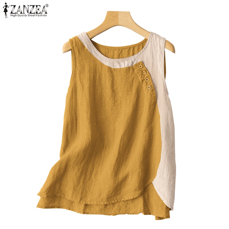 ZANZEA Women Solid Color Casual Loose Patchwork Vest Tank Holiday Beach ...