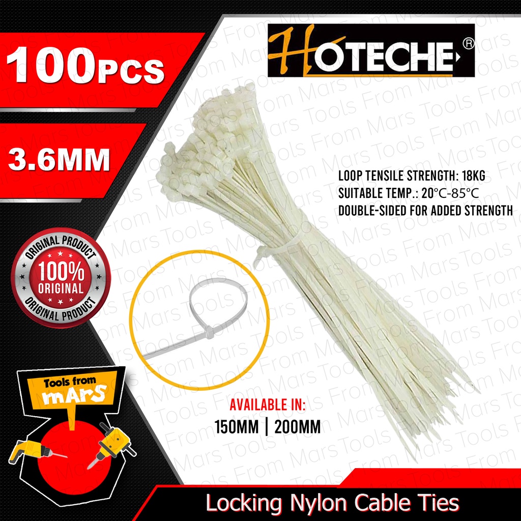 HOTECHE 100PCS/PACK Nylon Cable Tie 3.6 x 150mm 3.6 x 200mm SOLD PER ...