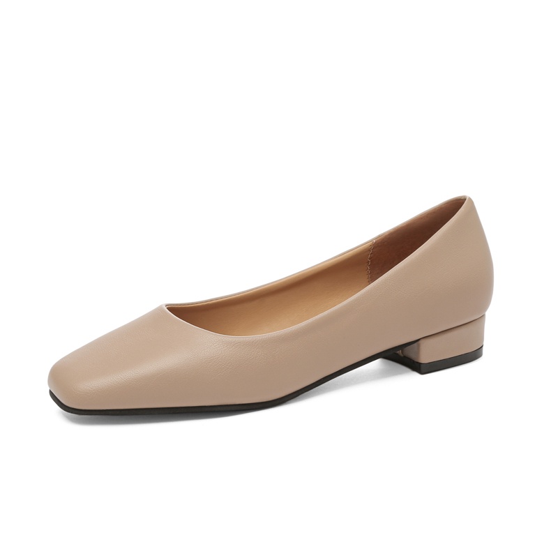 Women s Low Heels Leather Square Toe Chunky Block Heels Ladies Commute to Work Black White Shoes Shopee Philippines