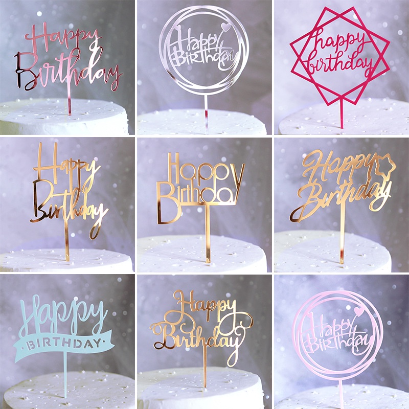 Promotional Happy Birthday Cake Topper Acrylic Gold Mirror Cupcake ...