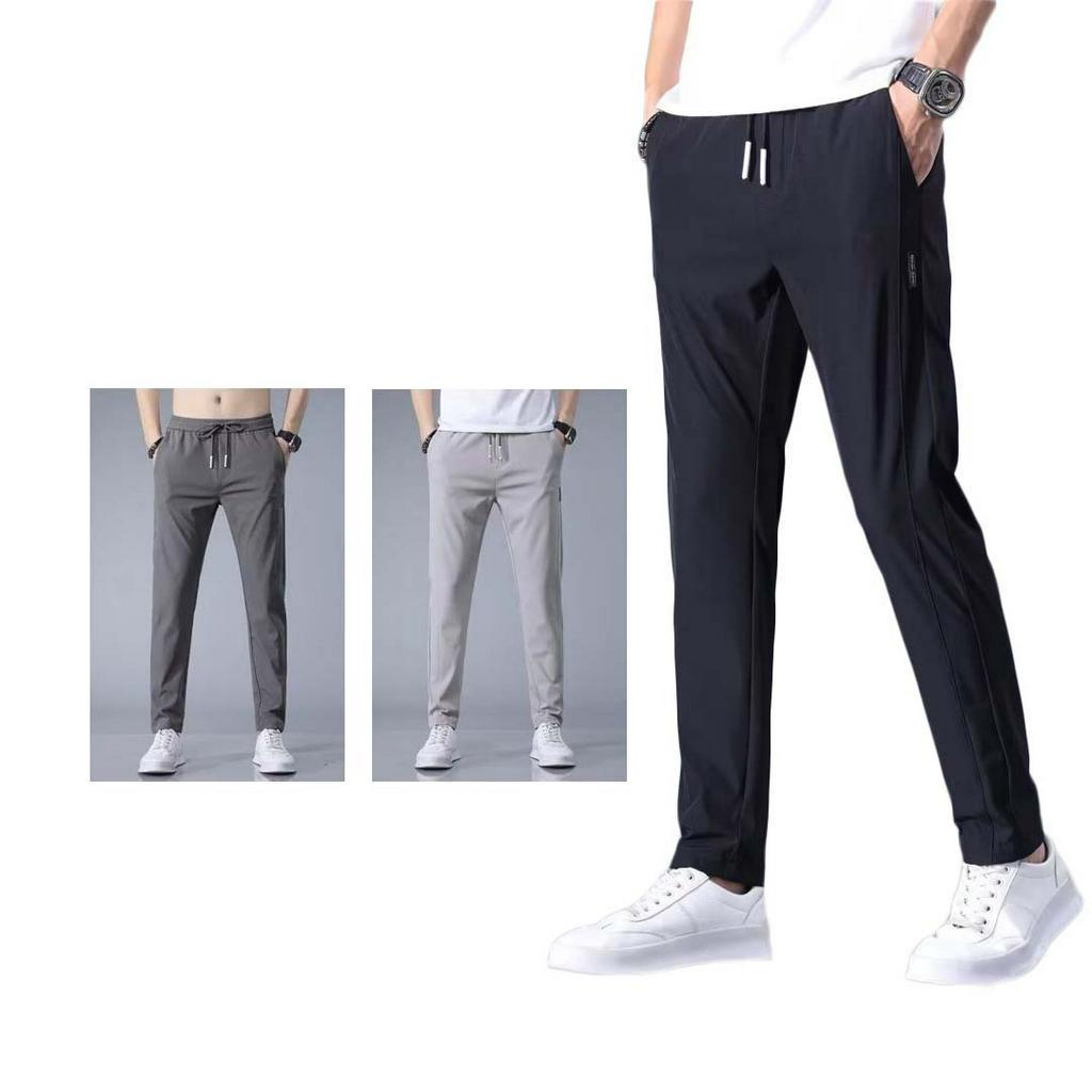 Plain Loose Elastic waist Jogger Pants Ice silk fabric High elasticity ...