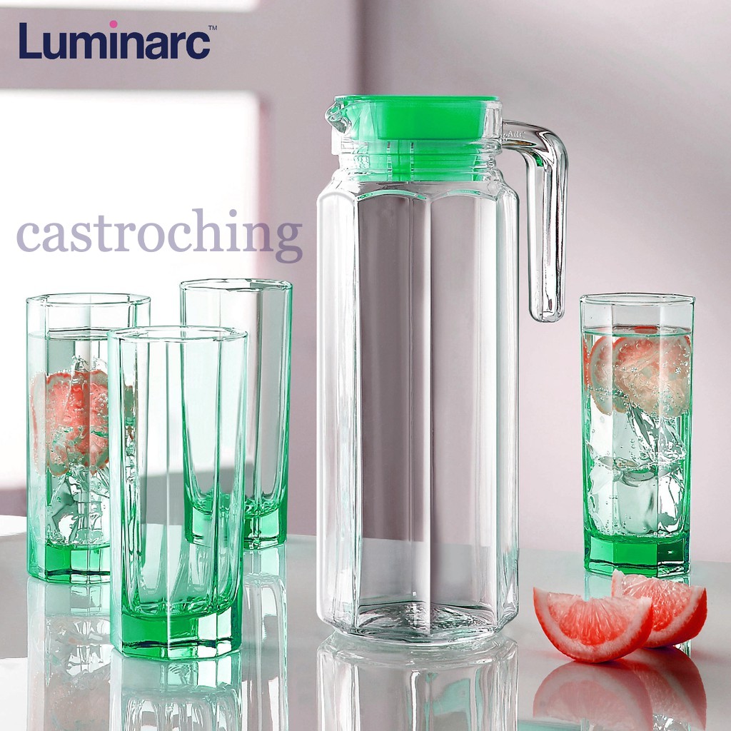 Luminarc Octime Green 5pc Water Set Pitcher Set with Drinking Glass