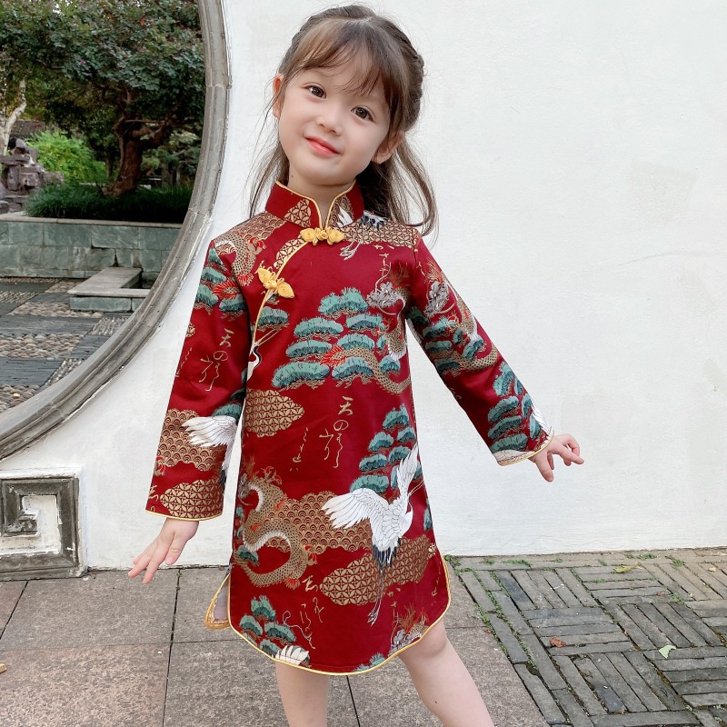 Baby Girl Cheongsam Cute Qipao Dresses Grid New Year Kids Party Clothes ...