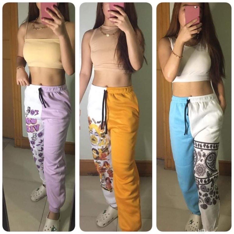 2TONE JOGGER PANTS SWEATPANTS TWO COLOR STREETWEAR TEENS ADULT JOGGING WORKOUT  GYM OUTFIT GARTERIZE