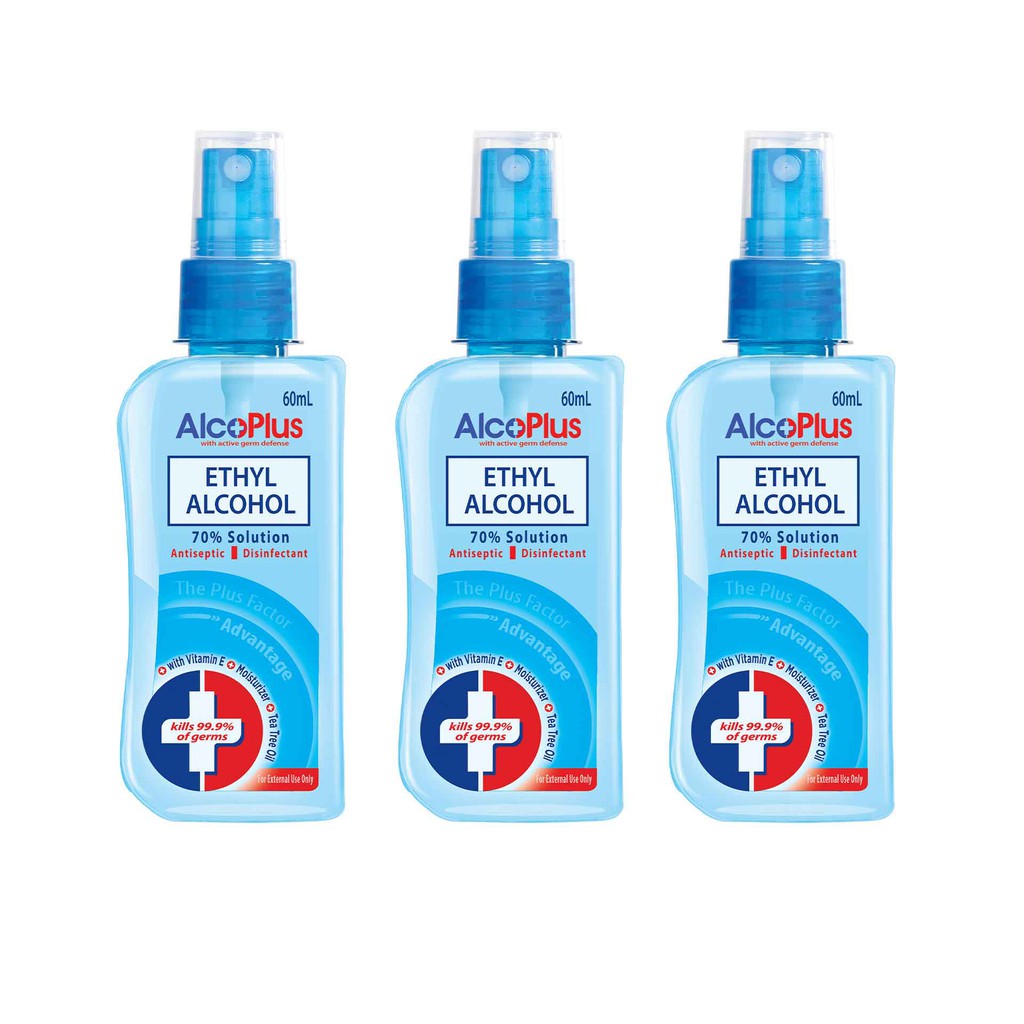 Alcoplus Ethyl Alcohol 70% Solution With Spray 60mL X 3 Bottles ...