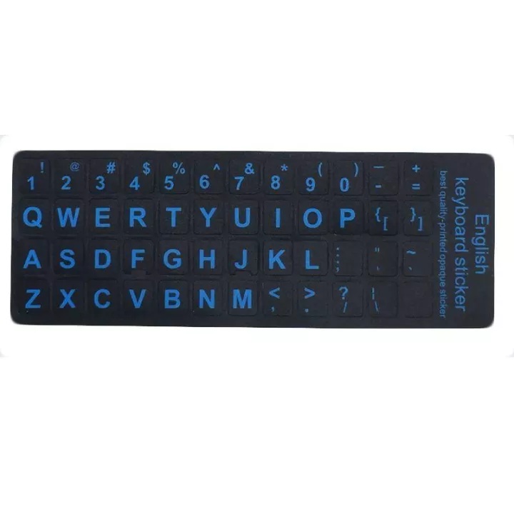 English Keyboard Stickers Black Background Blue Lettering | Shopee ...