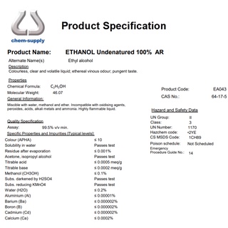 95 96 100 Absolute Ethanol 2 5L AR Laboratory Analytical Reagent