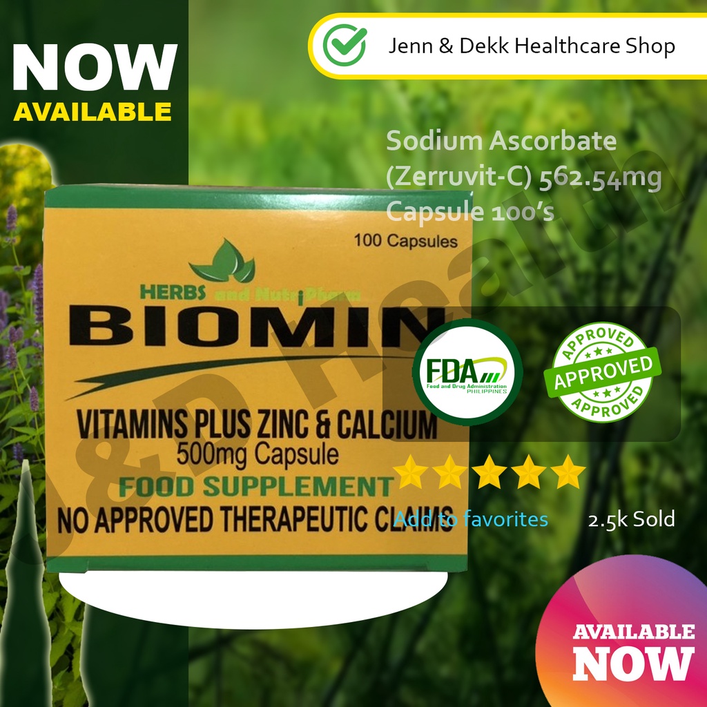 Biomin Vitamin Plus Zinc + Calcium (Biomin) 100 Capsules Shopee