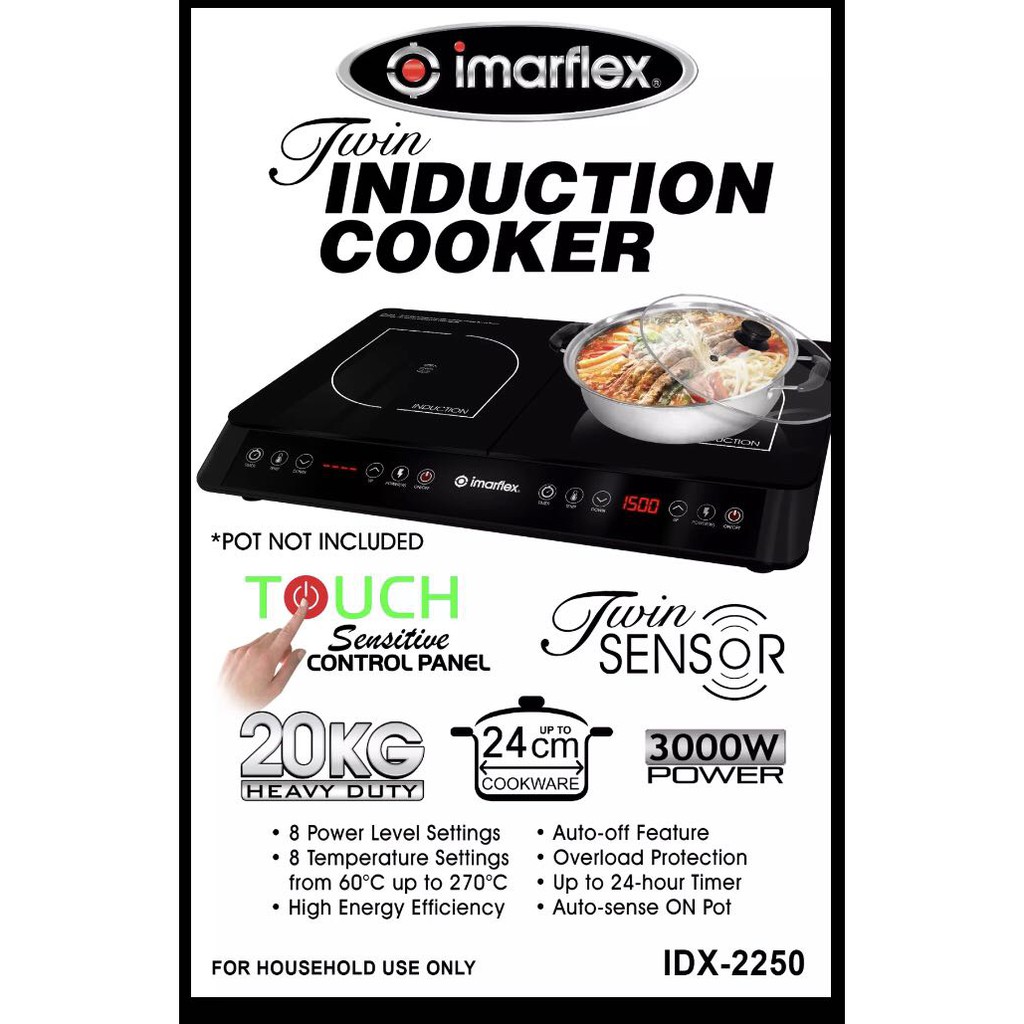 Imarflex Twin Induction Cooker IDX2250 Black double burner induction