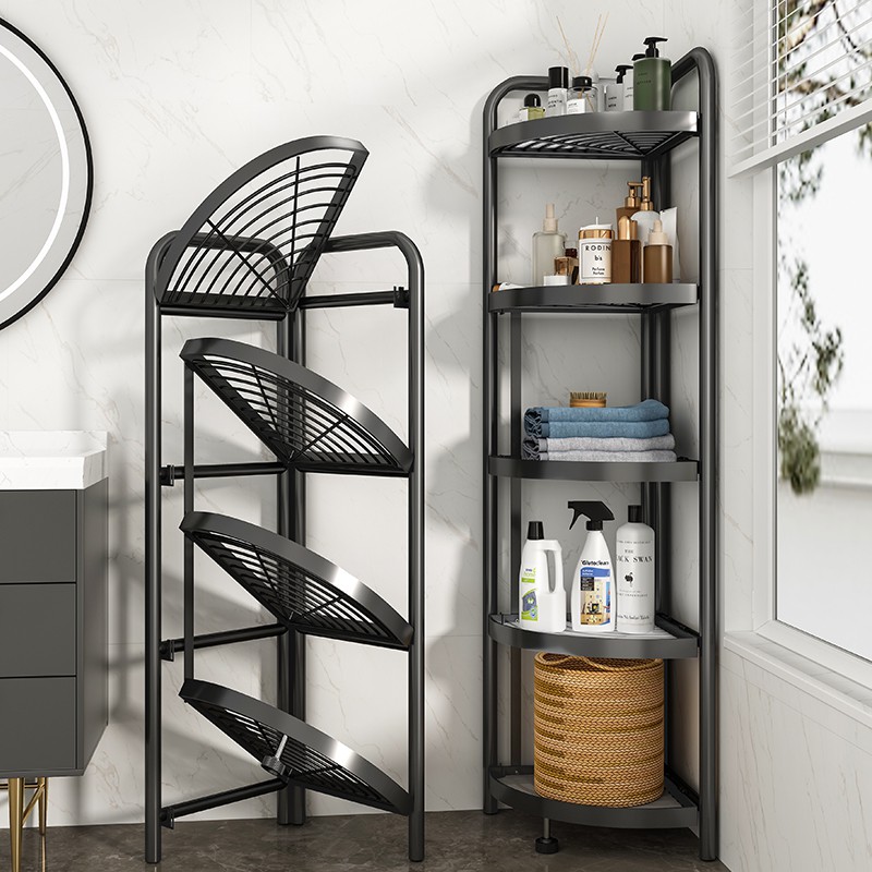 Floormounted tripod vanity bathroom storage rack corners save space