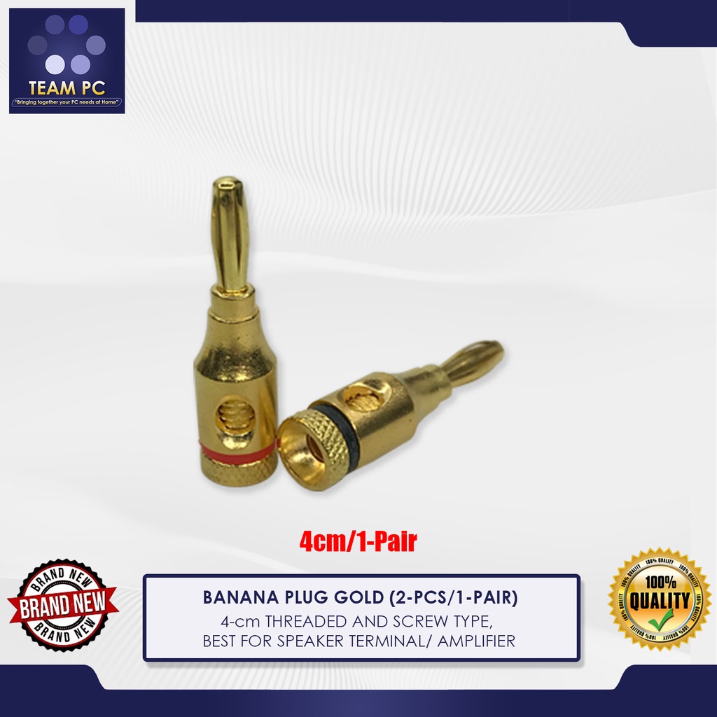 BANANA PLUG GOLD (2PCS/1PAIR), 4cm THREADED AND SCREW TYPE, BEST FOR