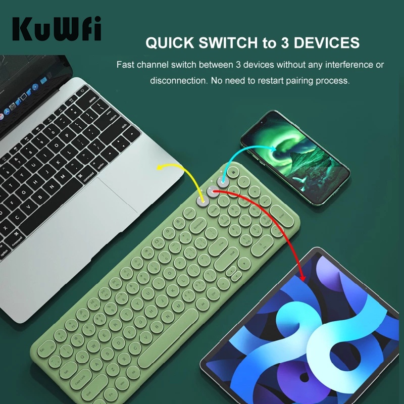 KuWFi 2.4Ghz & Bluetooth Keyboard Wireless Rechargeable Quiet Typing 96