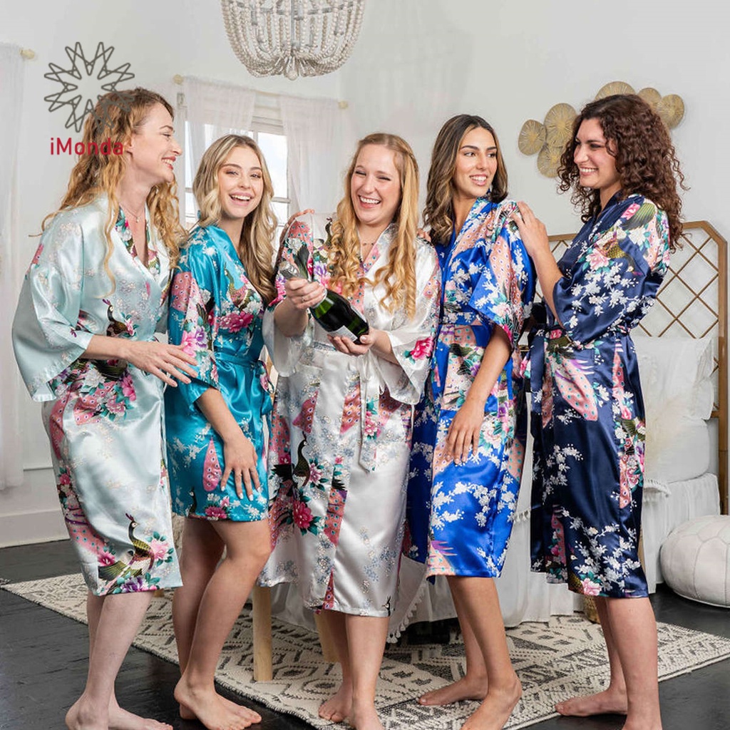 【iMonda】9 Colors Women Silk Satin Long Wedding Bride Bridesmaid Robe ...