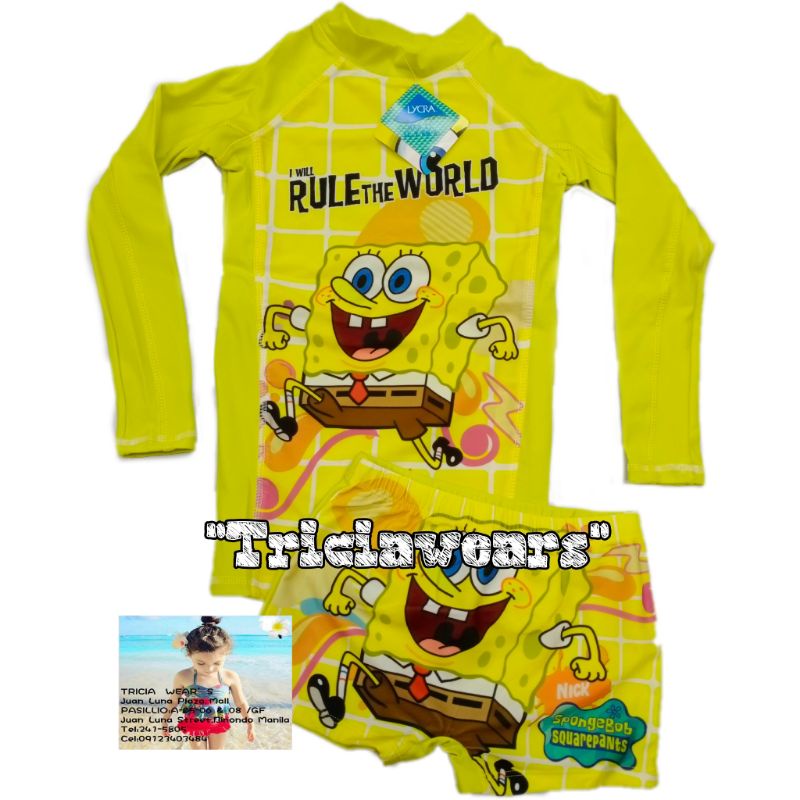 Spongebob Character Terno Rashguard For kids | Shopee Philippines