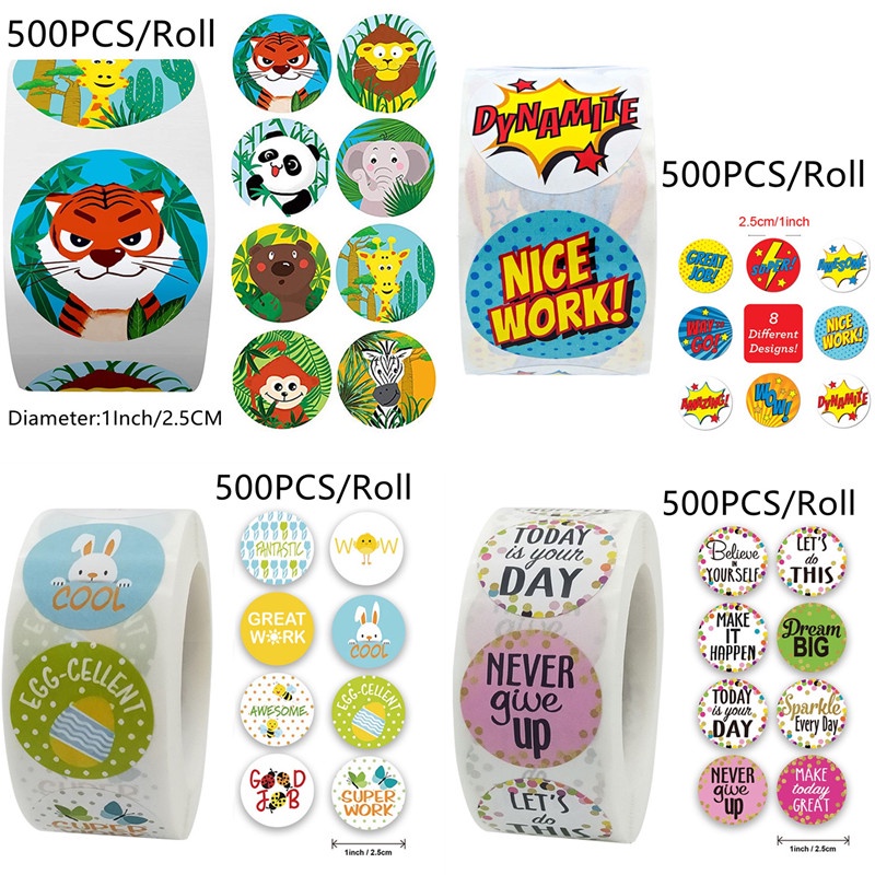 500pcs/Roll 1 inch Animals cartoon Stickers for kids classic toys ...