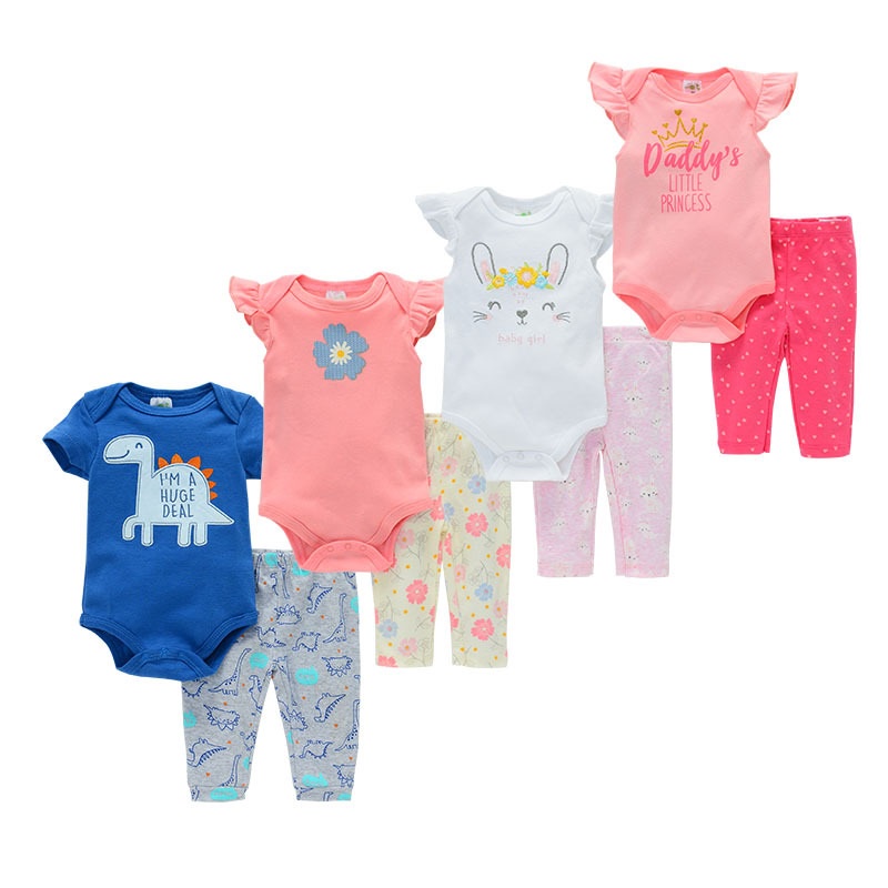 2pc Baby Girl Boy Ruffle Onesies Leggings Pants Set OOTD Flamingo
